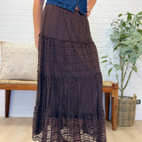 Textured Stripe Ruffle Tiered Midi Skirt