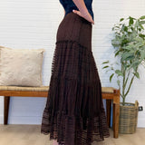 Textured Stripe Ruffle Tiered Midi Skirt