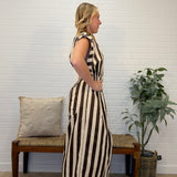 Sleeveless Wide Leg Stripe Jumpsuit