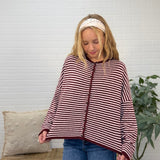 Stripe Raw Edge Button Down Long Sleeve Cardigan