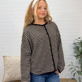 Stripe Raw Edge Button Down Long Sleeve Cardigan