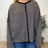 Stripe Raw Edge Button Down Long Sleeve Cardigan