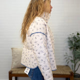 Floral Quilted Mock Neck Puffer Jacket
