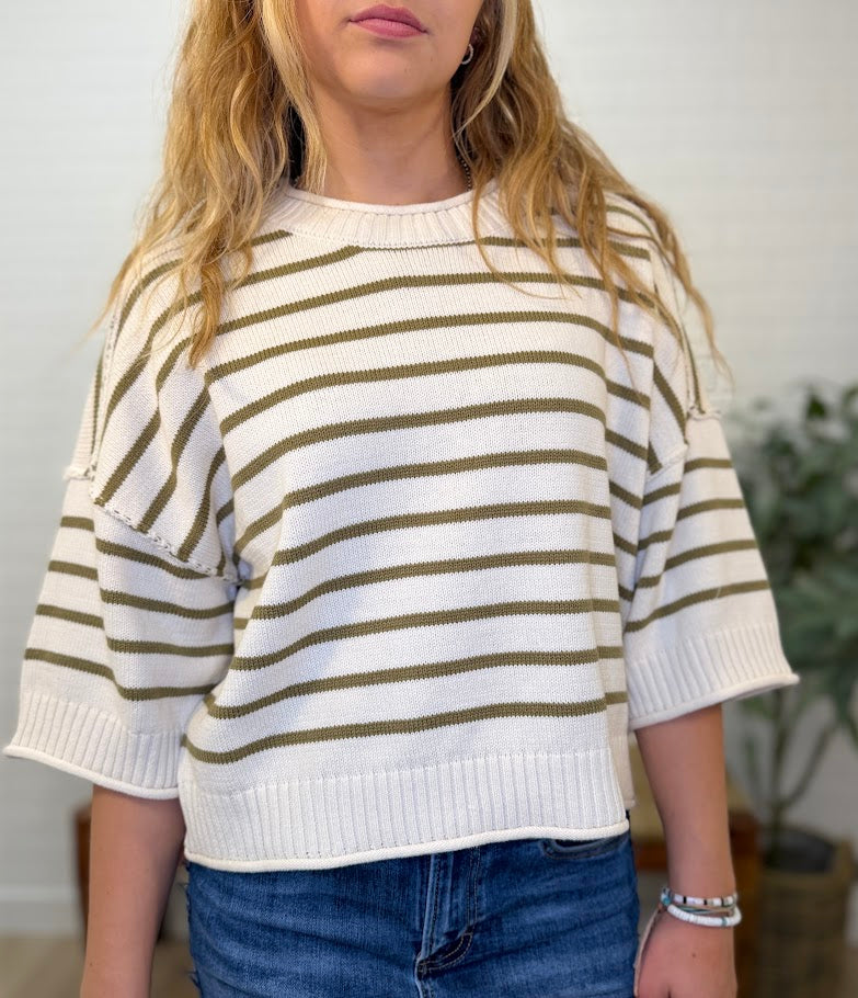 Stripe Drop Shoulder Short Sleeve Top