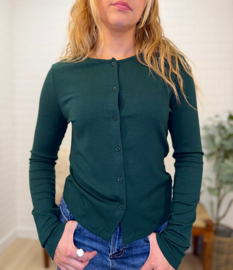 Button Front Ribbed Knit Top