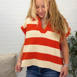 Textured Stripe Vneck Knit Top