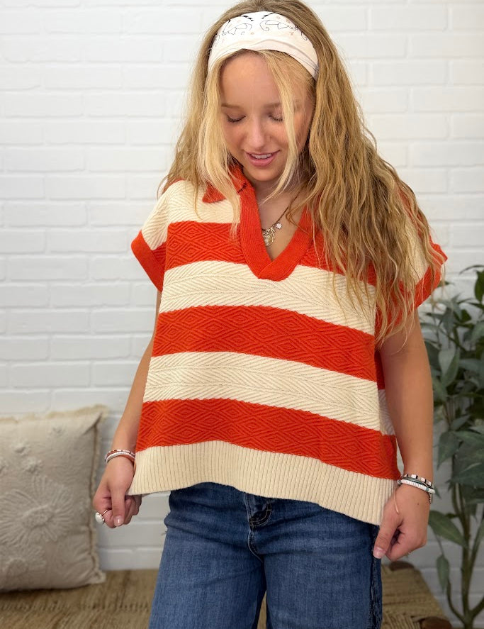 Textured Stripe Vneck Knit Top