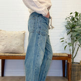 Braided Waist Belt Drip Paint Washed Denim