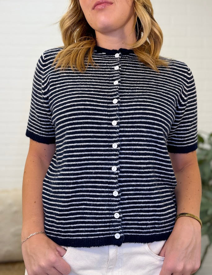 Stripe Button Down Knit Cardigan