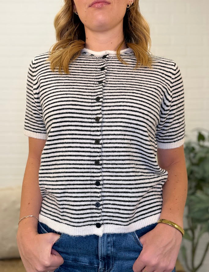 Stripe Button Down Knit Cardigan