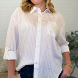 Pinstripe Collard Long Sleeve Button Down Top