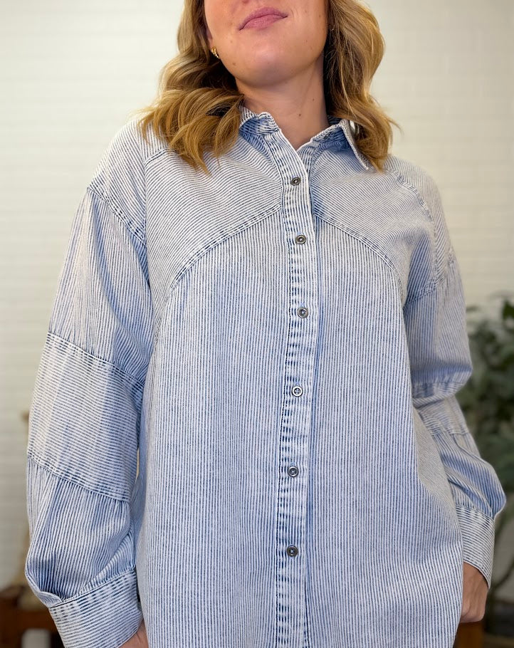 Mineral Washed Chambray Long Sleeve Top