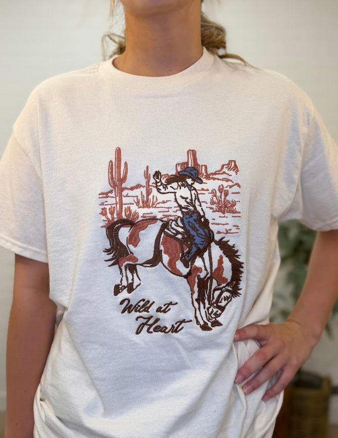 Wild At Heart Western Embroidered Cowgirl Natural T-shirt