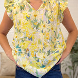 V Neck Ruffled Sleeve Detail Top