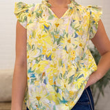 V Neck Ruffled Sleeve Detail Top