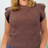 Ruffled Sleeve Cable Knit Sweater Top