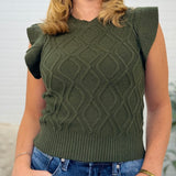 Ruffled Sleeve Cable Knit Sweater Top