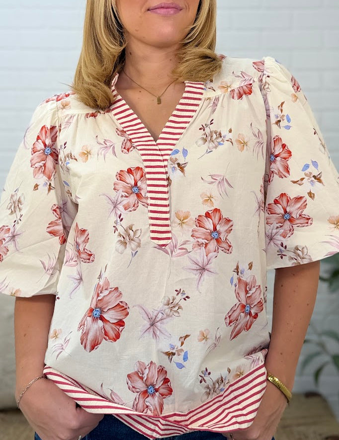 Bubble Sleeve Printed Top
