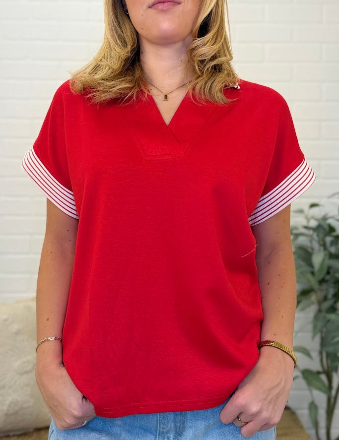 Drop Shoulder Collared Heavy Knit Top