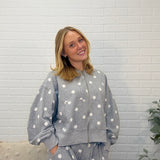 Polka Dot Print Zip Up Sweater
