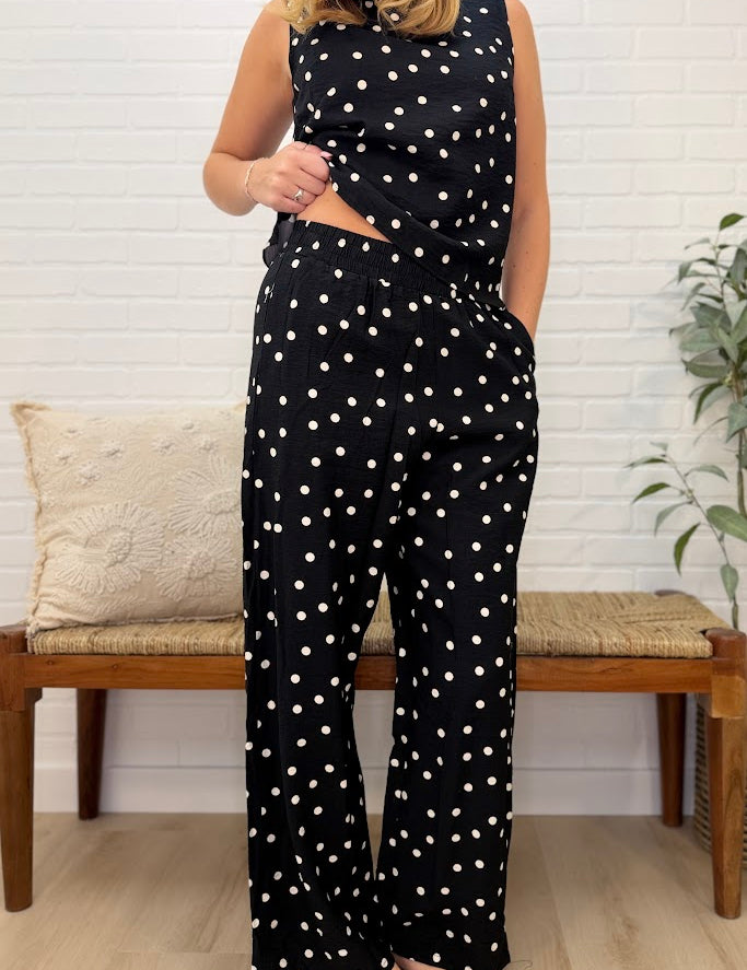 Woven Polka Dot Print Pants With Side Pocket