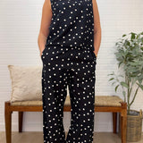 Woven Polka Dot Print Pants With Side Pocket