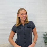 Short Sleeve Button Up Denim Top