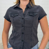 Short Sleeve Button Up Denim Top
