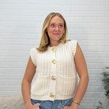Gold Button Down Knit Sweater Vest
