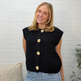 Gold Button Down Knit Sweater Vest