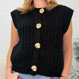Gold Button Down Knit Sweater Vest