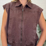 Mineral Wash Sleeveless Zip-up Collar Vest