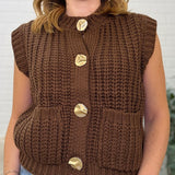 Gold Button Down Knit Sweater Vest