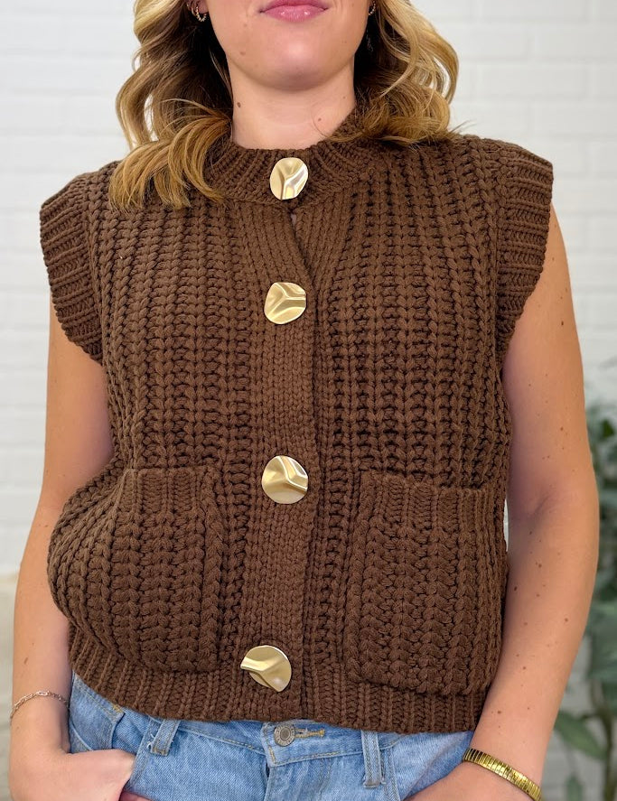 Gold Button Down Knit Sweater Vest