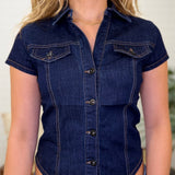 Short Sleeve Button Up Denim Top
