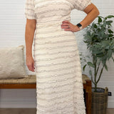 Textured Bubble Sleeve Midi Dress
