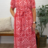 Floral Print Waist Tie Midi Dress