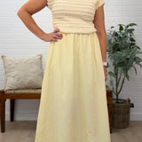 Textured Bodice Cap Sleeve Midi Dress