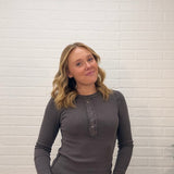 Pigment Dye Henley Long Sleeve Top