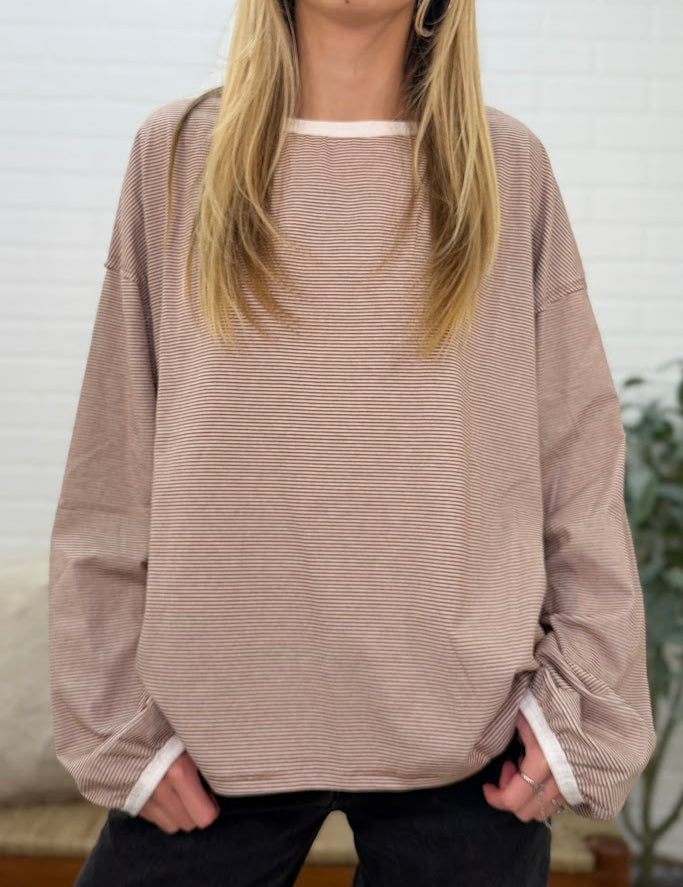 Striped Boat Neck Long Sleeve Top
