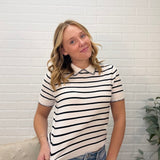 Striped Polo Collar Sweater