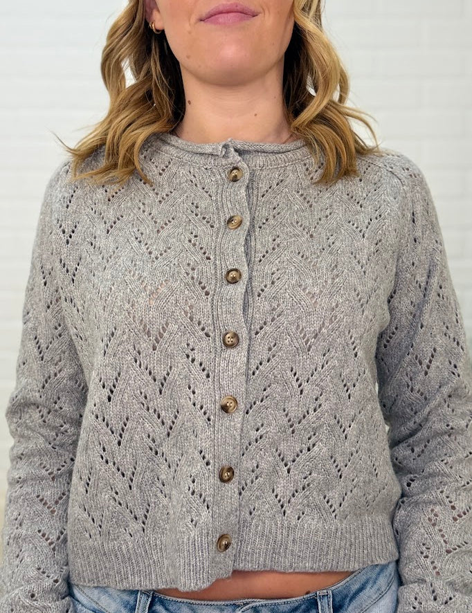 Pointelle Knit Button Front Top