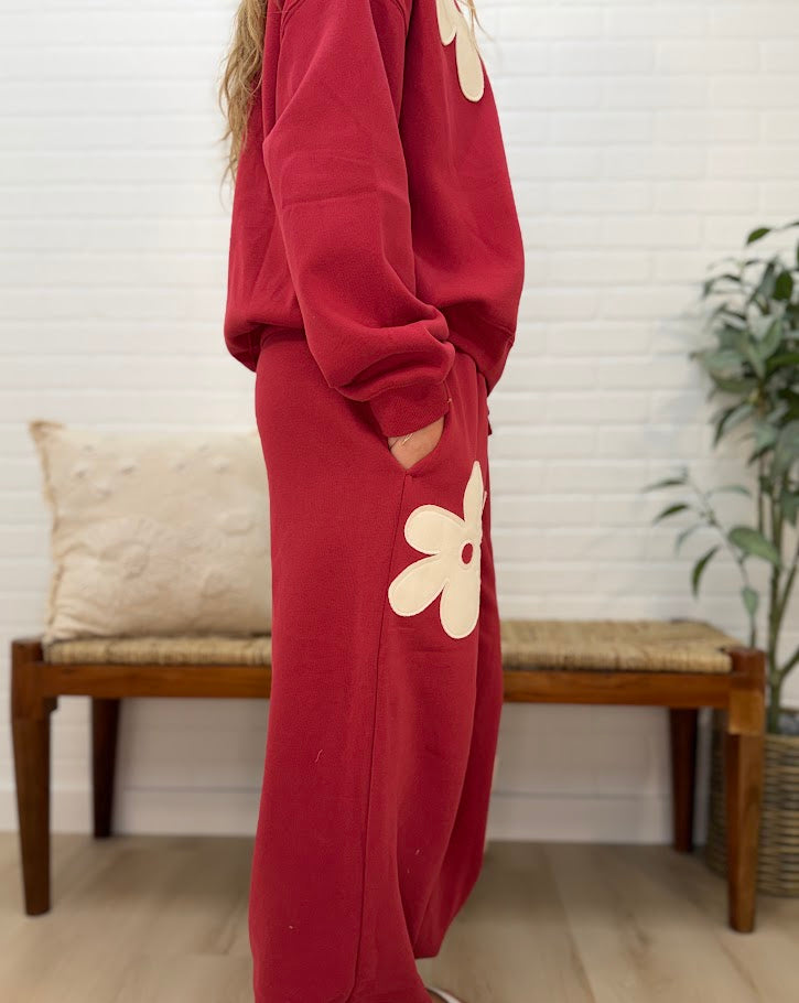 Floral Applique Drawstring Jogger Pants