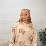 Floral Toile Long Sleeve Crew Neck Knit Top