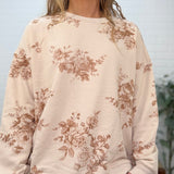 Floral Toile Long Sleeve Crew Neck Knit Top