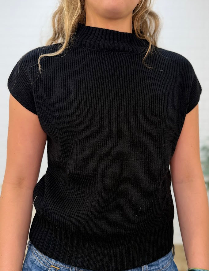 Mock Neck Extended Shoulder Knit Pullover Sweater