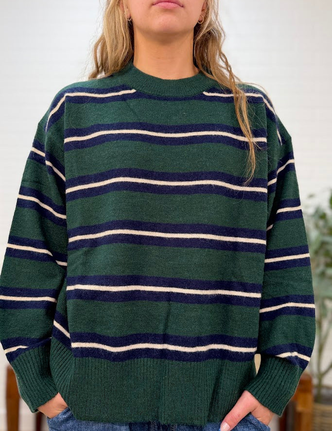 Multicolor Stripe Crew Neck Relaxed Knit Pullover