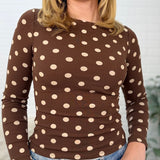 Polka Dot Boat Neck Long Sleeve Knit Top