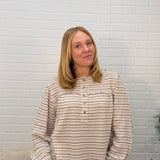 Multicolor Stripe Long Sleeve Yoke Detail Knit Top