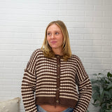 Textured Stripe Crochet Knit Button Down Cardigan